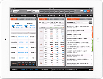 한화투자증권 Smart T의 아이패드 주요화면 중 투자정보화면입니다.